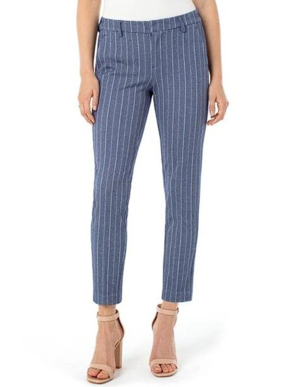 LIVERPOOL Women's Kelsey Knit Trousers Sz 10/30 Blue Herringbone Stripes (Dirty)